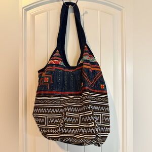 Boho Hand Embroidered Hobo shoulder Bag Navy, Red & Brown, Market Bag